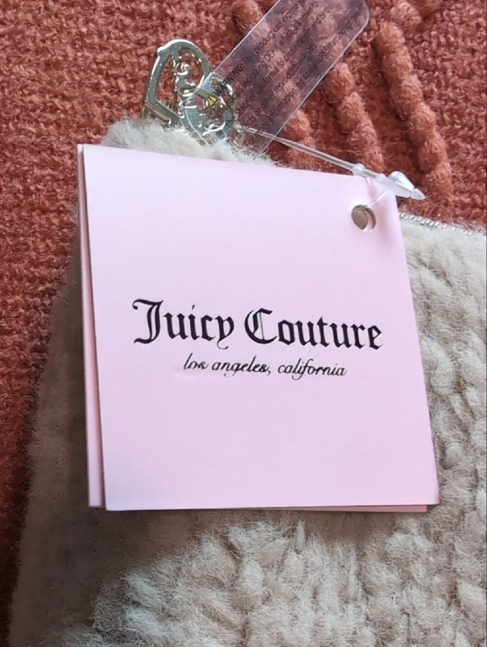 Juicy Couture Faux Fur & Metallic Cosmetic Pouch - Cream and Rose Gold